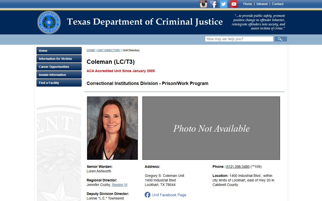 Gregory S. Coleman Unit inmate lookup TDCJ facility page
